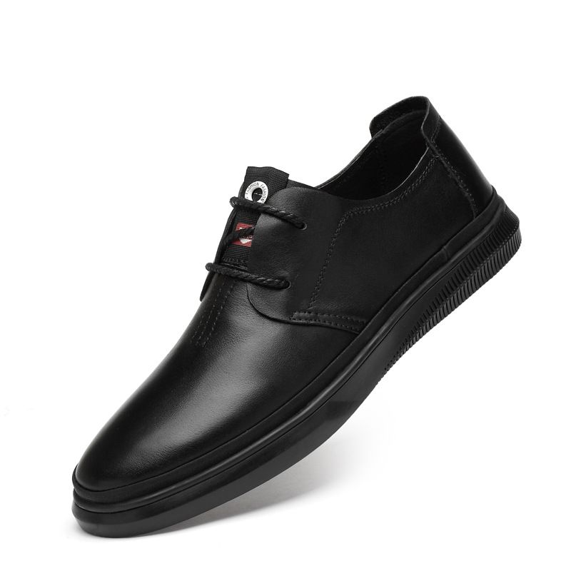 Men's Round Head Shoes Sleeve Low Heel Leather Shoes Men's Casual Leather Shoes Men's Shoes_vogvips.com
