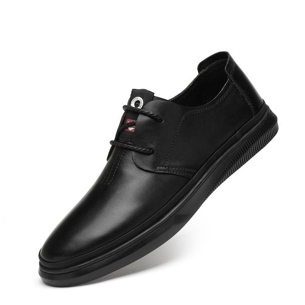 Men's Round Head Shoes Sleeve Low Heel Leather Shoes Men's Casual Leather Shoes Men's Shoes_vogvips.com