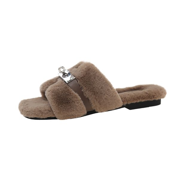 Korean Style Autumn And Winter Fur Slippers For Women To Wear As Outerwear 2024 New Style Flip Flops Plush_vogvips.com