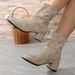Women's Chunky Heel Ankle Boots - Square Toe Slip-On Casual Booties With Back Zipper, Suede & PU Lining, Comfortable Mid Heel (3-5cm)_vogvips.com