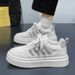 Men's Casual White Sneakers - Breathable Low-Top Lace-Up Shoes With Thick Sole For Everyday Comfort & Style_vogvips.com