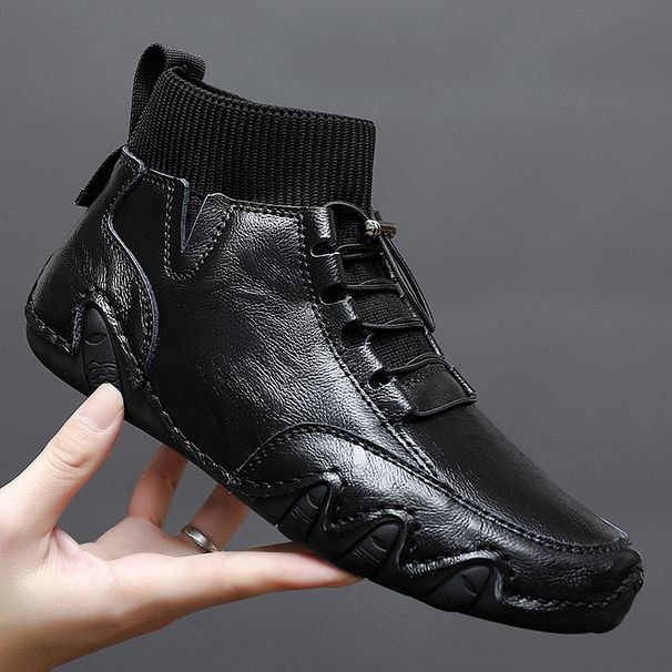 European Warm Series 2025 Autumn Winter New Martin Trendy Casual High-top Leather Men's Loafers Chinese Style Fleece-lined Cotton Shoes Short_vogvips.com