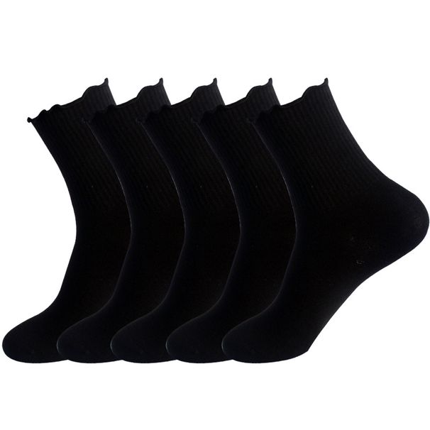 Women's socks Women's lovely pleated ankle socks autumn winter cotton socks with wooden ear lace midtube socks women's solid color_vogvips.com