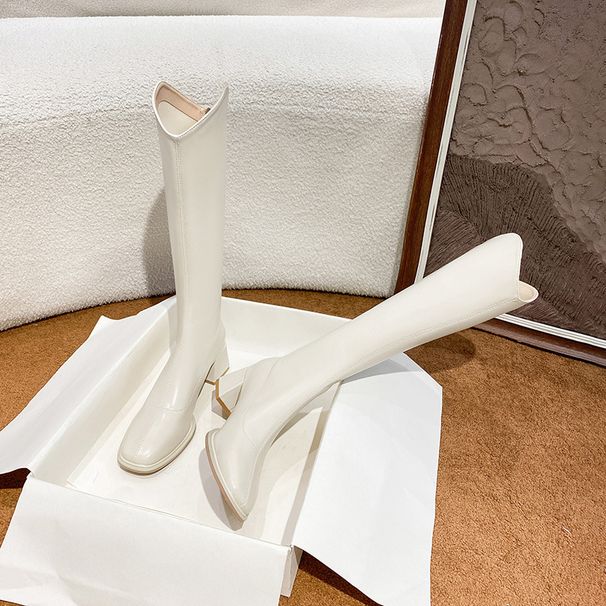 Women's Long 2023 New Over-the-Knee White Square Toe Chunky Heel Stretch High Tube Riding Boots For Women_vogvips.com