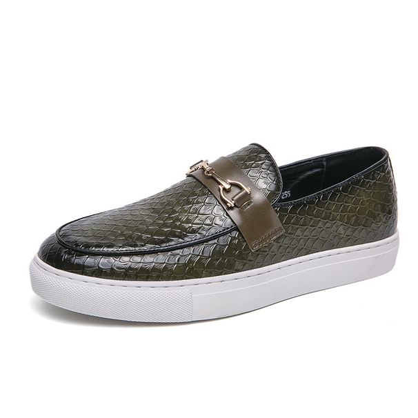 European Style Fashion British Business Large Size Pin Buckle Loafers Versatile Casual Snake Skin Pattern Men's Leather_vogvips.com