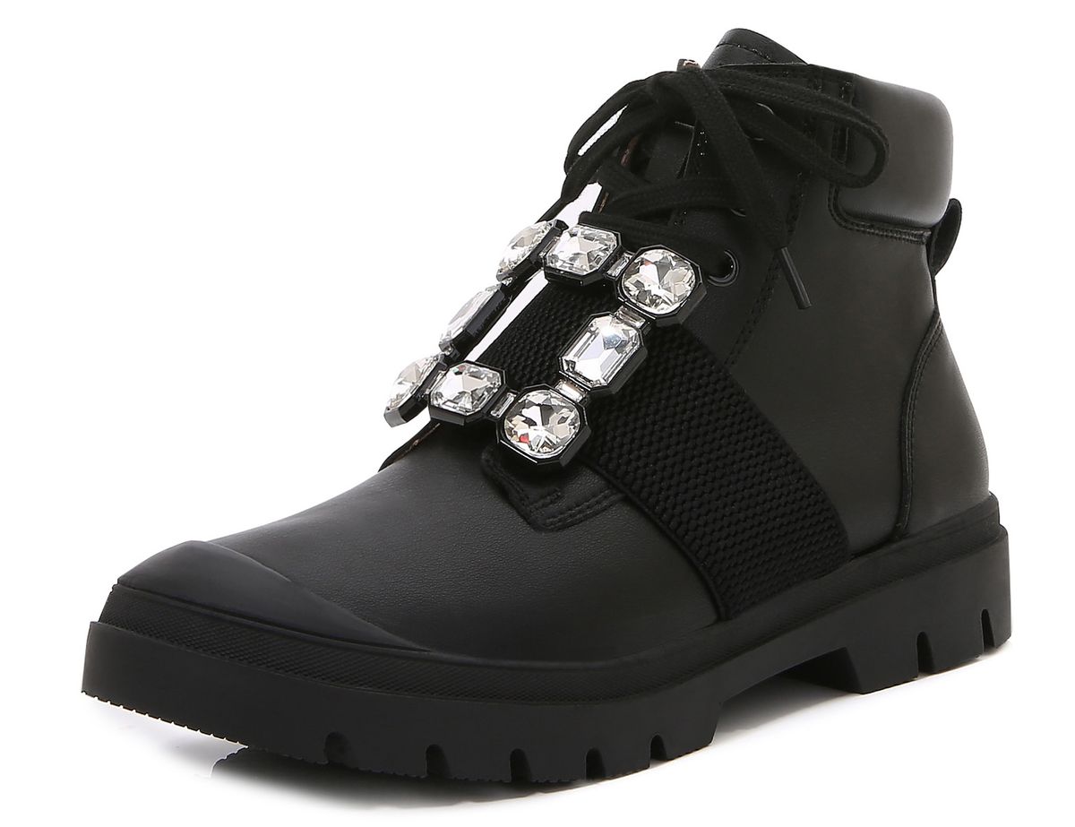 Fashion Diamond Buckle Sports Shoes Lace Up Flat Boots For Women Comfortable Breathable Genuine Leather Mid Cut Boots Patent Leather Fashion Boots_vogvips.com