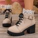 Winter Women's Lace-Up High Heeled Ankle Boots British Style Plus Size Chunky Heel Platform Lace Trim Size 43_vogvips.com