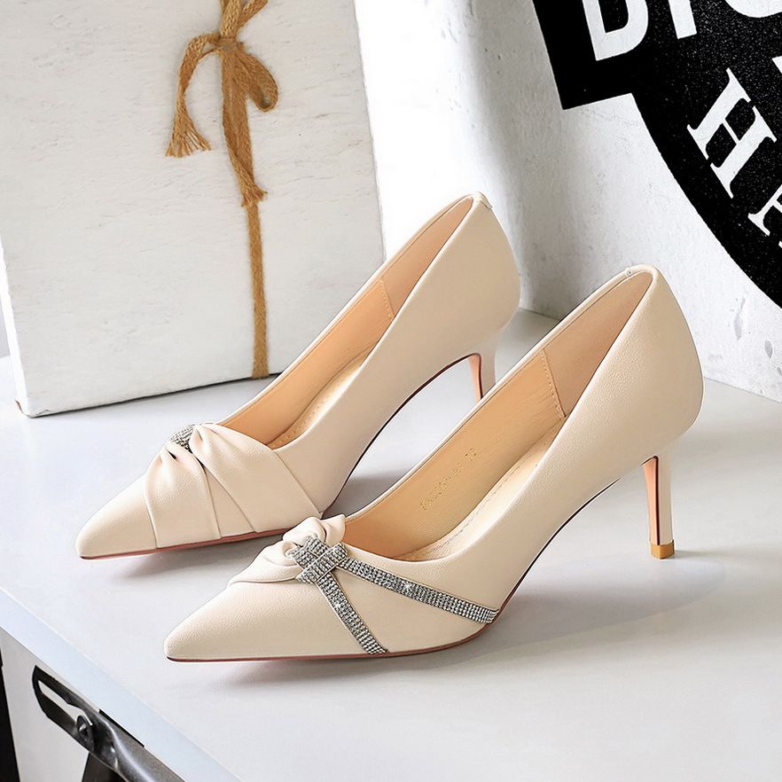 SEVEN BIG TREES Women's Elegant Pointed Toe Stiletto Heels With Rhinestone Bow For Evening Party Dressy Occasions (Available In 7CM & 10CM Heel)_vogvips.com