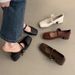 Vintage Square Toe Shallow Mouth Chunky Heel Single For Women Spring And Autumn New French Evening Style Fairy Soft Mary_vogvips.com