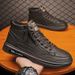 European Warm Series High-top Winter Fleece-lined Warm Cotton Men's Casual Shoes Black Leather Mid-top Martin Boots_vogvips.com