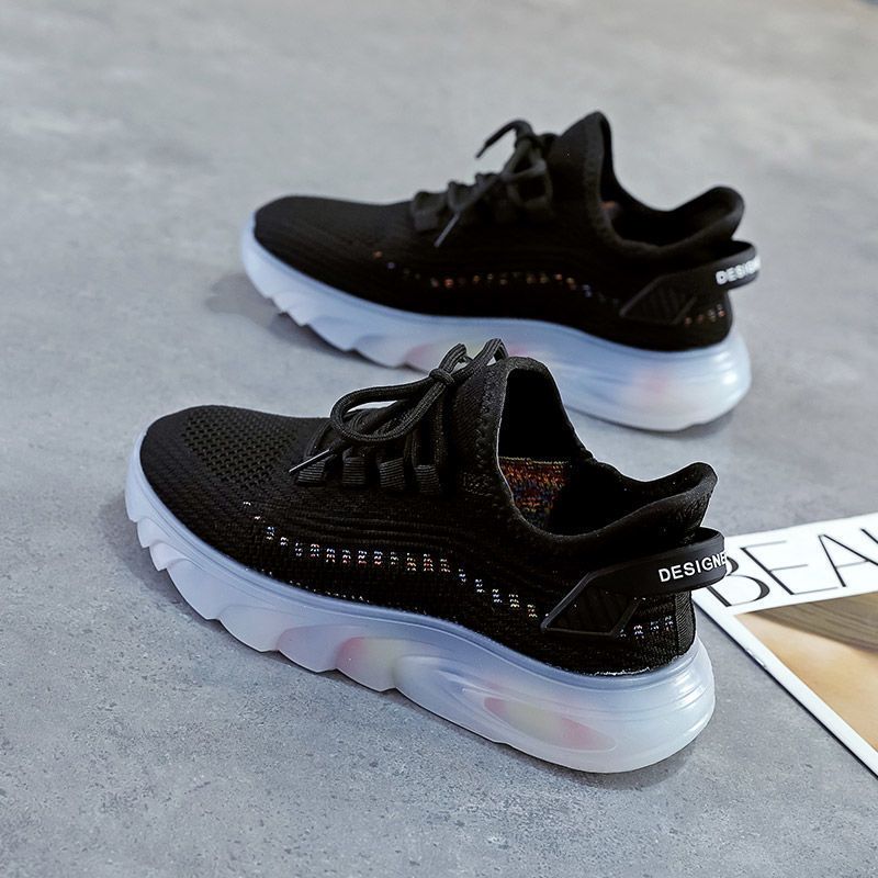 Fly Weave Women's Shoes 2024 Casual Women's Shoes Mesh Breathable Sneakers Women's Jelly Bottom Coconut Shoes Student Running Shoes Women_vogvips.com