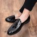 British-style Trendy Men's Casual Leather Shoes With Tassels, Pointed Toe, Versatile And Breathable, Hairstylist Slip-on_vogvips.com