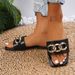 New Line Metal Chain Women's Slippers Flat Flat Square Head Sandals_vogvips.com