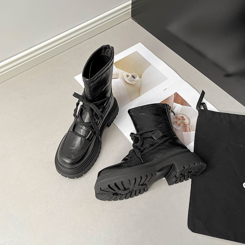 Platform Short Women Martin 2025 New Lace-up British Style Summer Versatile Back Zipper Slimming Boots_vogvips.com
