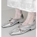 Cowhide Wrinkled Hollow Mary Jane Shoes For Women In Early Autumn Retro Bow Half Step Square Toe Flat Shoes_vogvips.com