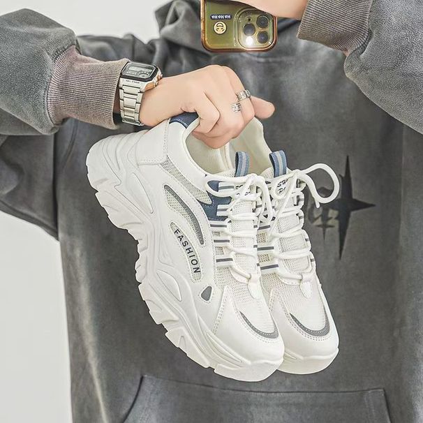 Men's Summer Mesh Breathable Youth Sports Non-Slip Casual Thick Sole Height Increasing Running White Dad Trend Shoes_vogvips.com