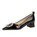 1235-K52 Style Banquet Women's Patent Leather Shallow Mouth Pointed Metal Rhinestone Belt Buckle Middle Heel Thick_vogvips.com
