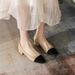 Soft Leather Color Matching Small Fragrant Style Thick Heel Square Head Single Shoes Women's Light Mouth Ladyshoes High Heels_vogvips.com