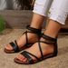 Cross-border 2025 Women's Back-zip With Woven Thin Straps, Flat-soled, European And American Large Size, Open-toe,_vogvips.com