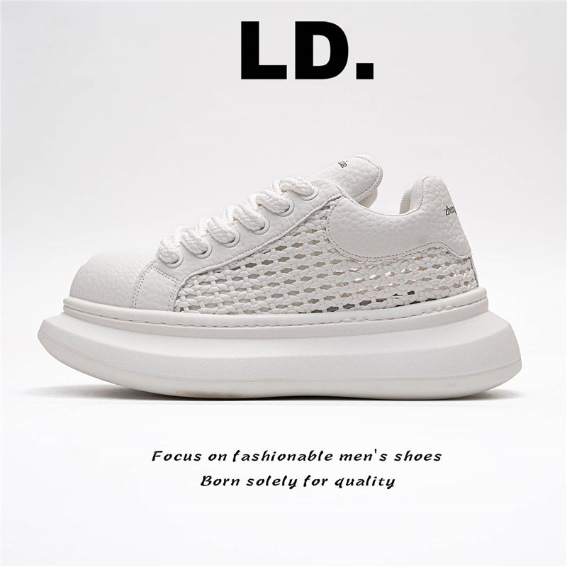 Men's New Summer Thick-Soled Breathable Sports Casual Shoes With Woven Stitching Trendy Sneakers_vogvips.com