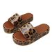 Women's plus Size Leopard Print Slippers round Toe Thick Sole One Strap Design Leather Shoes_vogvips.com