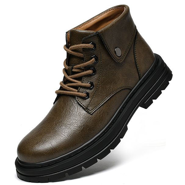 Martin Boots Men's High-top Wind Large Size Tooling Boots Fleece Warm Snow Boots Genuine Leather Black Men's Shoes_vogvips.com