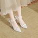 French Style Satin Single Shoes For Women, Daily Wearable White Bridesmaid Bride Matching Wedding Dress Shoes, Chunky_vogvips.com