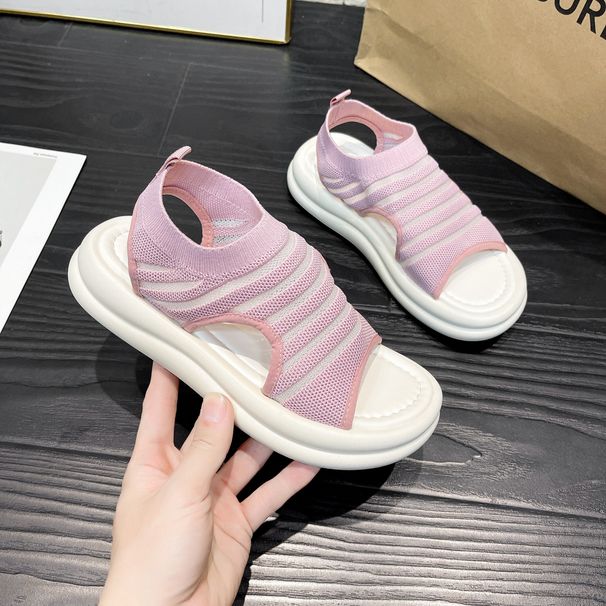 Women's Fashion Platform Sandals - Spring Summer Korean Style Fish Mouth Roman Sandals, Breathable Mesh With Chunky Rubber Sole_vogvips.com