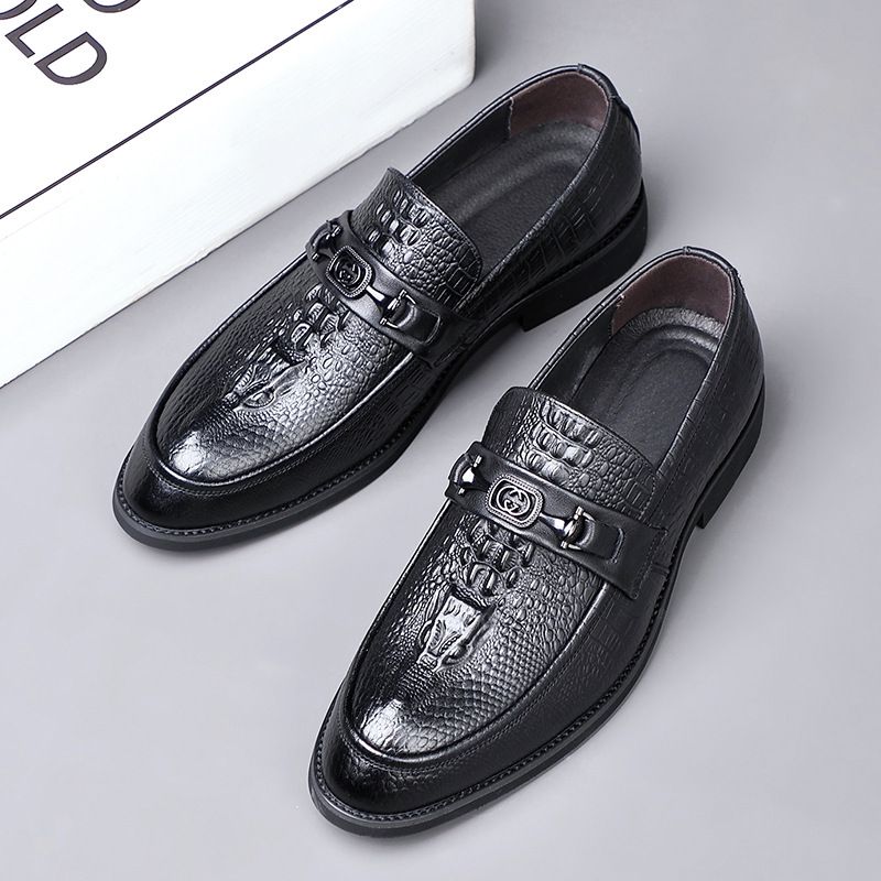 New Top Layer Cowhide Casual Genuine Leather Business Dress Breathable Single Shoes, Pointed Men's Shoes_vogvips.com