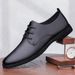 Perforated Breathable Summer Men's Single Layer Pointed Toe Cowhide Casual Youth Lace-up Formal Genuine Leather Business_vogvips.com