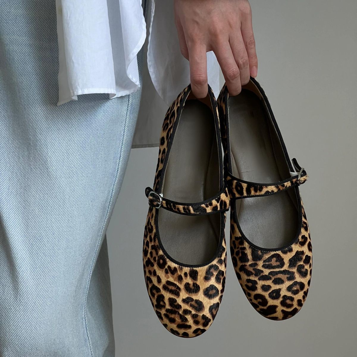 Super Leopard Print Mary Jane Single Shoe Women's 2025 Summer New French Button Soft Sole Ballet Flat Scoop Shoes_vogvips.com