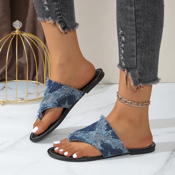 Women's Shoes Summer Denim Flat Flip Flops For Women To Wear Outside Large Size Open Toe Light Sandals 43 Size_vogvips.com