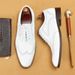 White leather shoes men's business formal leather pointy English carved cloth Men's rockshoes_vogvips.com