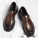 Men's Slip-On Leather Loafers With Textured Thick Sole For Business Formal_vogvips.com