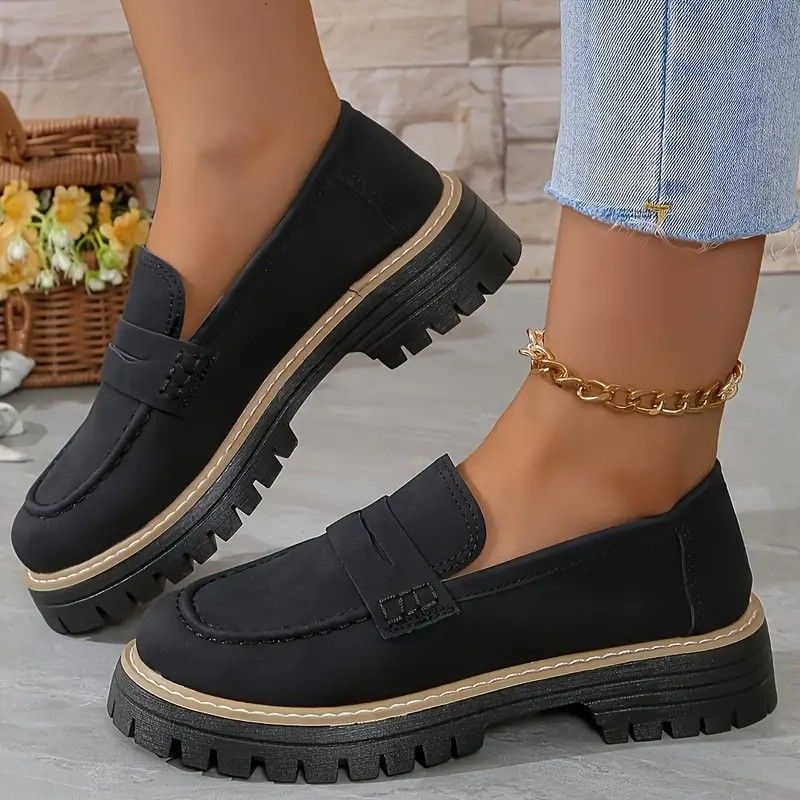 SHLIANG Woman Spring Autumn New British Style Flats Comfortable Low Heel Slip On Shoes Ladies Solid Color Platform Loafers Shoes Y0615_vogvips.com