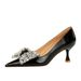 1961-H9 Korean Fashion And Elegant Women's Wine Cup High Heel Shallow Mouth Pointed Water Diamond Bow Banquet Single_vogvips.com
