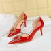 638-AK33 Banquet Women's High Heels Shallow Mouth Pointed Side Hollow Patent Leather Metal Round Water Diamond Buckle_vogvips.com