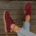 Women's Burgundy Monogram Retro Lace-up Trainers Spring Casual Plus-Size Color-Block Sneakers Lace-Up Thick-Soled Sports_vogvips.com