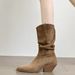 V-Neck Pointed Toe Slouch Chunky Heel Mid-Calf 2025 New Autumn Winter Western Cowboy Short Boots For Women_vogvips.com