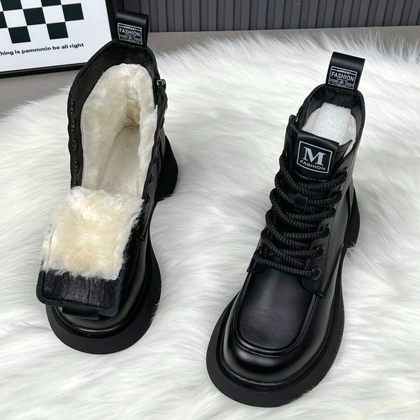 Real Soft Leather Wool Snow Boots Women's One Piece Short Boots Martin Boots Winter Warm Thick Bottom Non Slip Cotton Shoes_vogvips.com