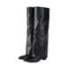 High Heel Boots Pointed Toe Chunky Heel Knee High Western Boots For Jeans Black White Winter Fashion Slip On Style, Western Style, Denim Boots._vogvips.com