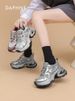 Daphne Dad Women's 2025 Spring New Arrival Thick Sole Heightened Sneakers Plaid Crystal Veet Fashion Casual Shoes_vogvips.com