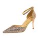 283-A1 Sexy Nightclub Women's Shoes High Shallow Mouth, Pointed Metal Thin Heels, One Line With Sequins, Hollow Sandals_vogvips.com