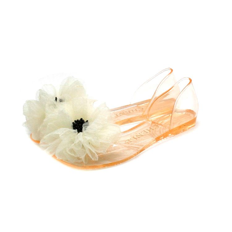 Charming Shark Korean Version New Jelly Shoes Daily Casual Floral Transparent Crystal Women's With Covered Heel Flat_vogvips.com