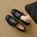 Women's Vintage Brown Leather Loafers Camellia Buckle Slip On Shoes Chunky Heel Casual Oxfords For Office Daily Wear_vogvips.com