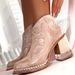 Women’s Shoes Large Size Short Tube Boots Medium Heel Pointed Toe Embroidered Hot Diamond Boots_vogvips.com