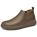 Men's Work Shoes Autumn Genuine Leather Mid-Top Chelsea Ankle Boots Flat Slip-Resistant Slip-On Casual Shoes_vogvips.com