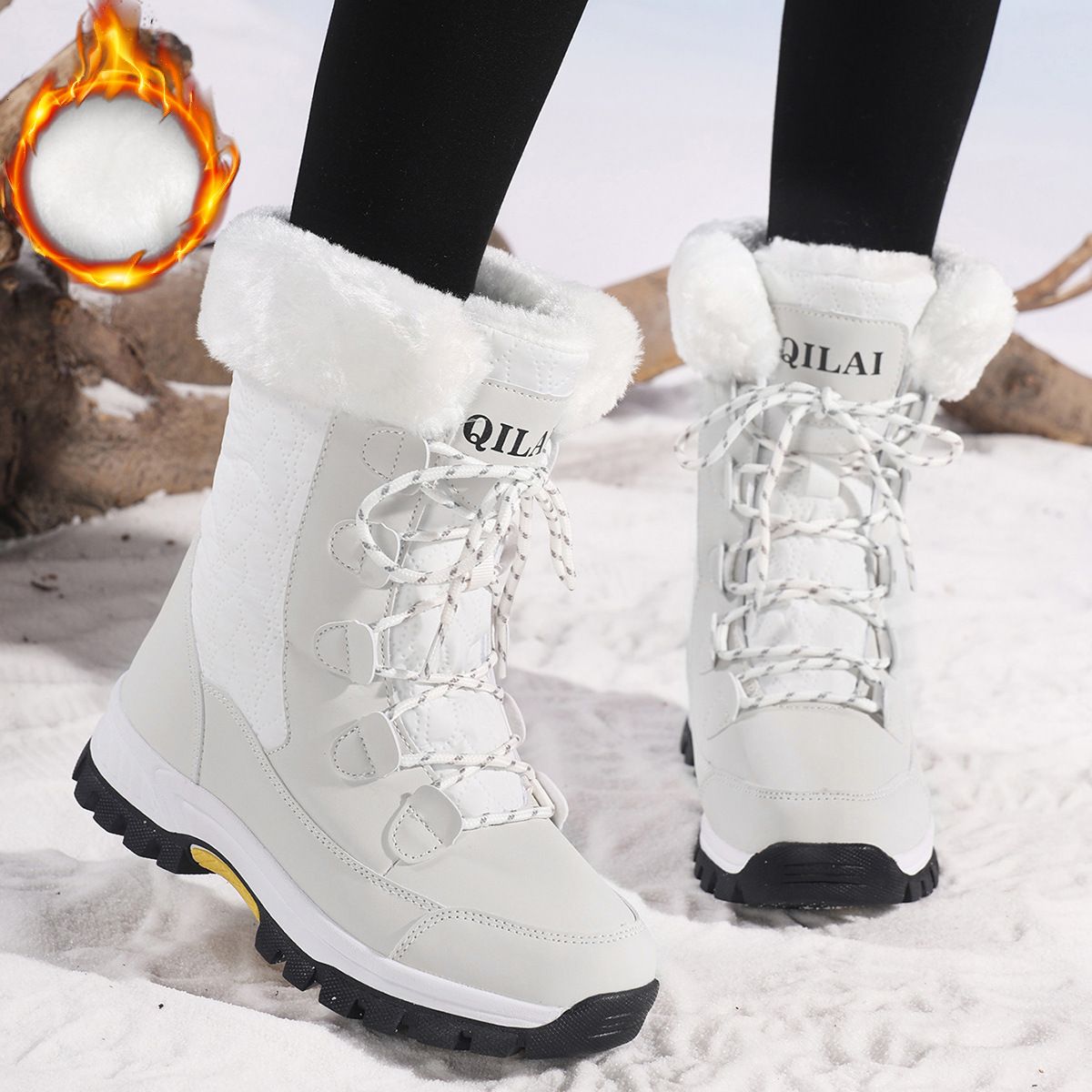 Snow Boots For Women, Warm And High Top Cotton Shoes With Fleece, Outdoor Hiking Boots, Skiing Boots_vogvips.com