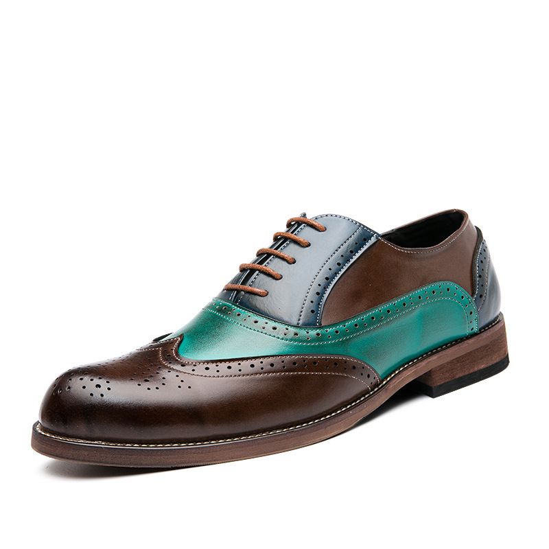 Spring autumn men's red car sewing solid color front lace-up spring casual pointed wedge shoes_vogvips.com