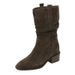 Quality~Fashion Chunky Pointed Toe Slouch Short High Heel Western Riding V-Mouth Mid-Calf Boots_vogvips.com
